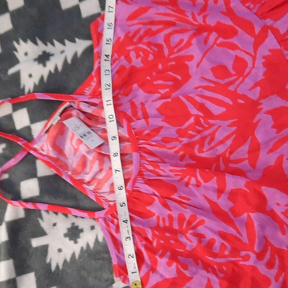 Loft NWT Red Lilac Tropical Print Halter Baby Doll Strappy Rayon Top Size XSmall - Picture 8 of 9